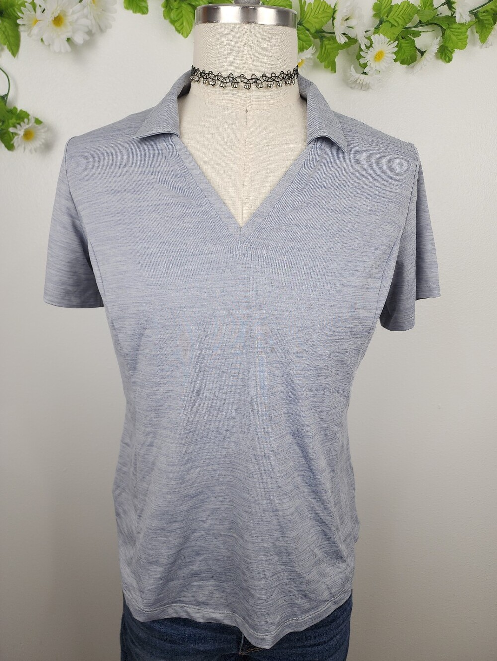 Lady Hagan Blue V-Neck Polo Shirt Sz Medium